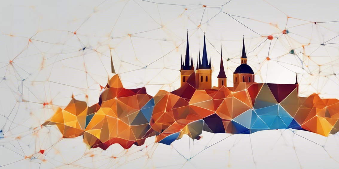 Ilustraci vygenerovala Stable Diffusion s použitím promptu „neural network in the shape of Czech Republic, polygonal art, abstract“